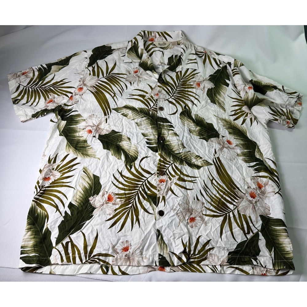Paradise Bay Hawaiian‎ Shirt Rayon Mens 2XL Floral Palm Leaf Made in Hawaii